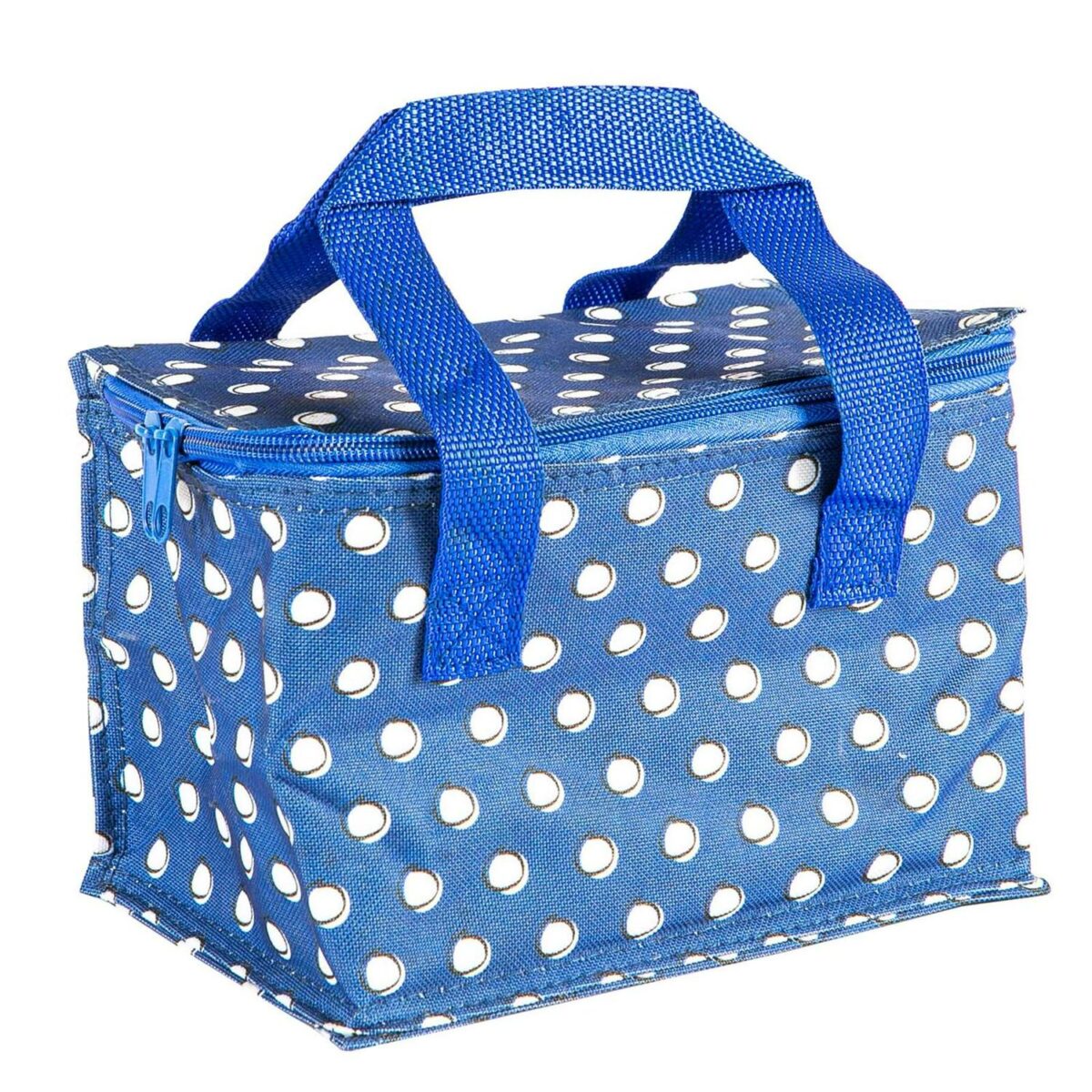 Insulated Lunch Bag Work Picnic Cooler Cool Tote Bag Men Women Blue Polka - Image 1