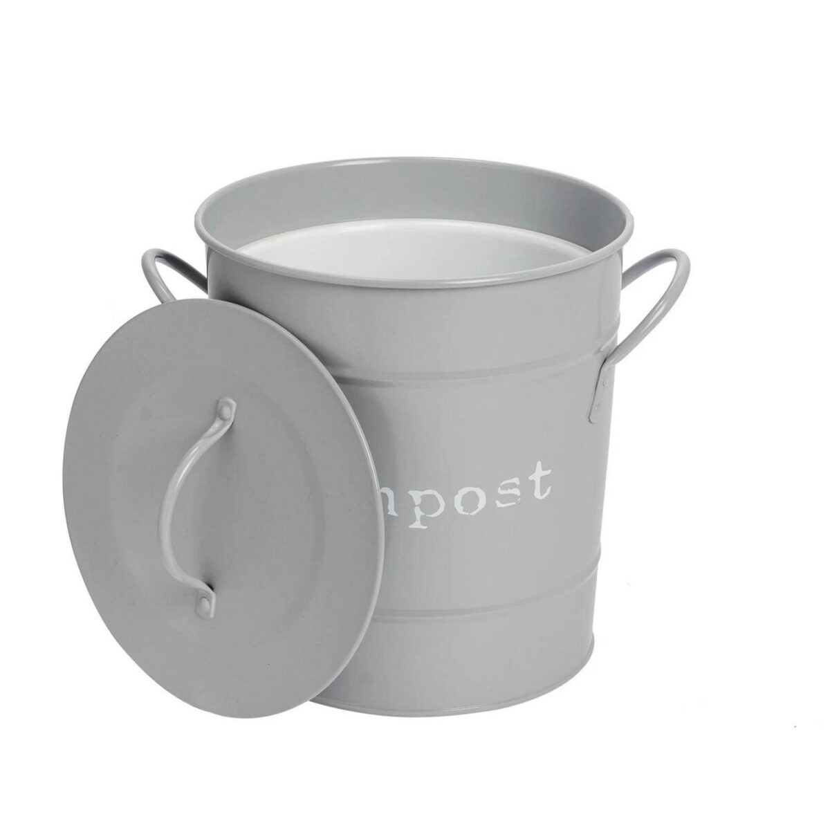 Kitchen Compost Bin Bucket Steel Waste Pail with Lid Plastic Inner - Grey - Image 4
