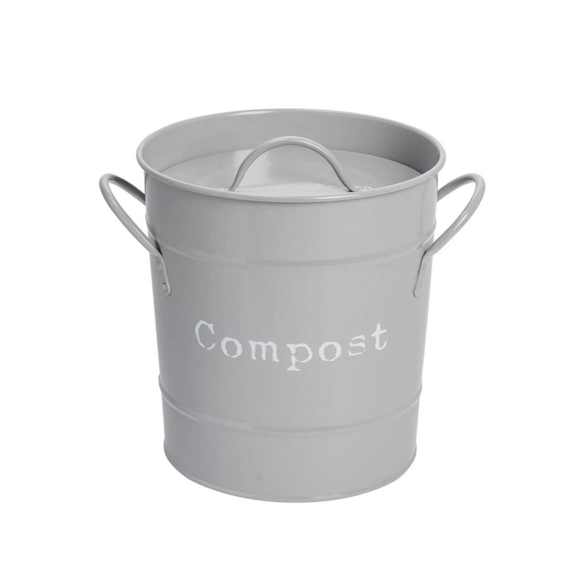 Kitchen Compost Bin Bucket Steel Waste Pail with Lid Plastic Inner - Grey - Image 1