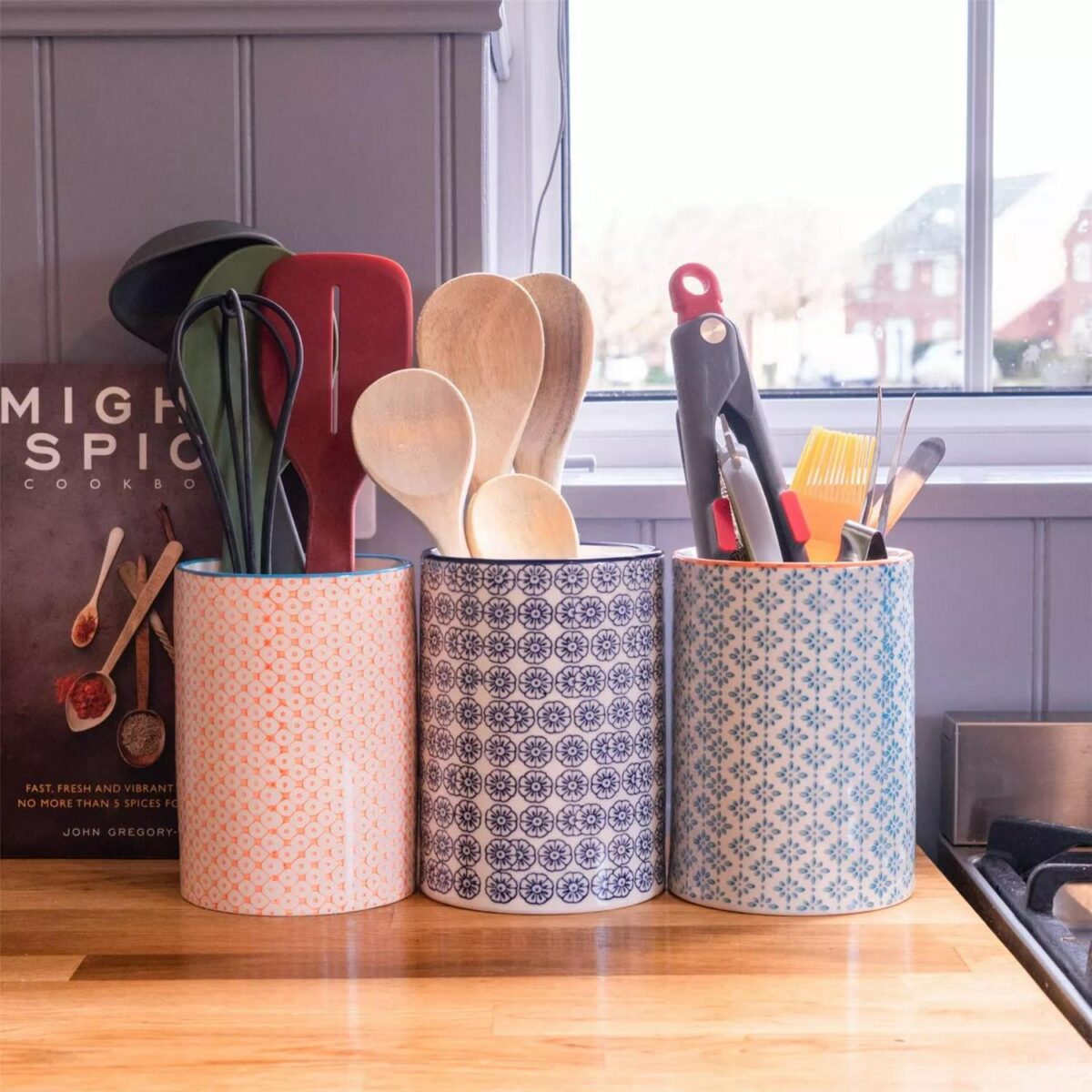 Kitchen Utensil Holder Pot Porcelain Kitchen Storage Blue Flower Design - Image 4