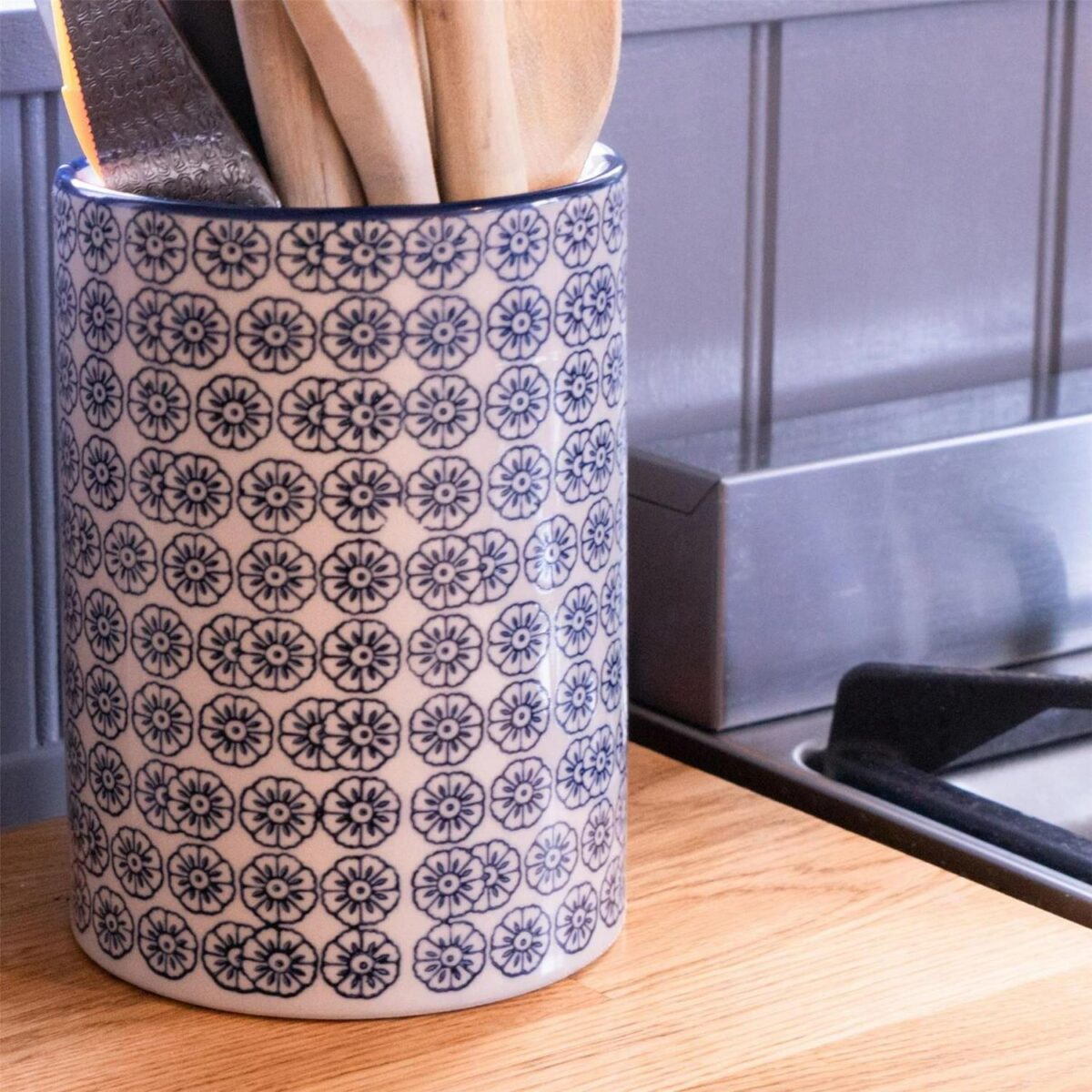 Kitchen Utensil Holder Pot Porcelain Kitchen Storage Blue Flower Design - Image 3