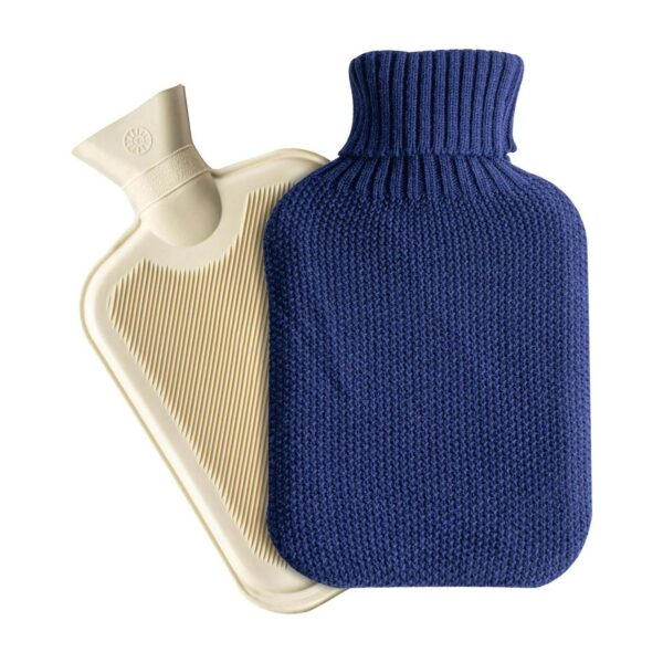 Knitted Hot Water Bottle and Cover Set Heat Aid Therapy with Sleeve 35cm Navy