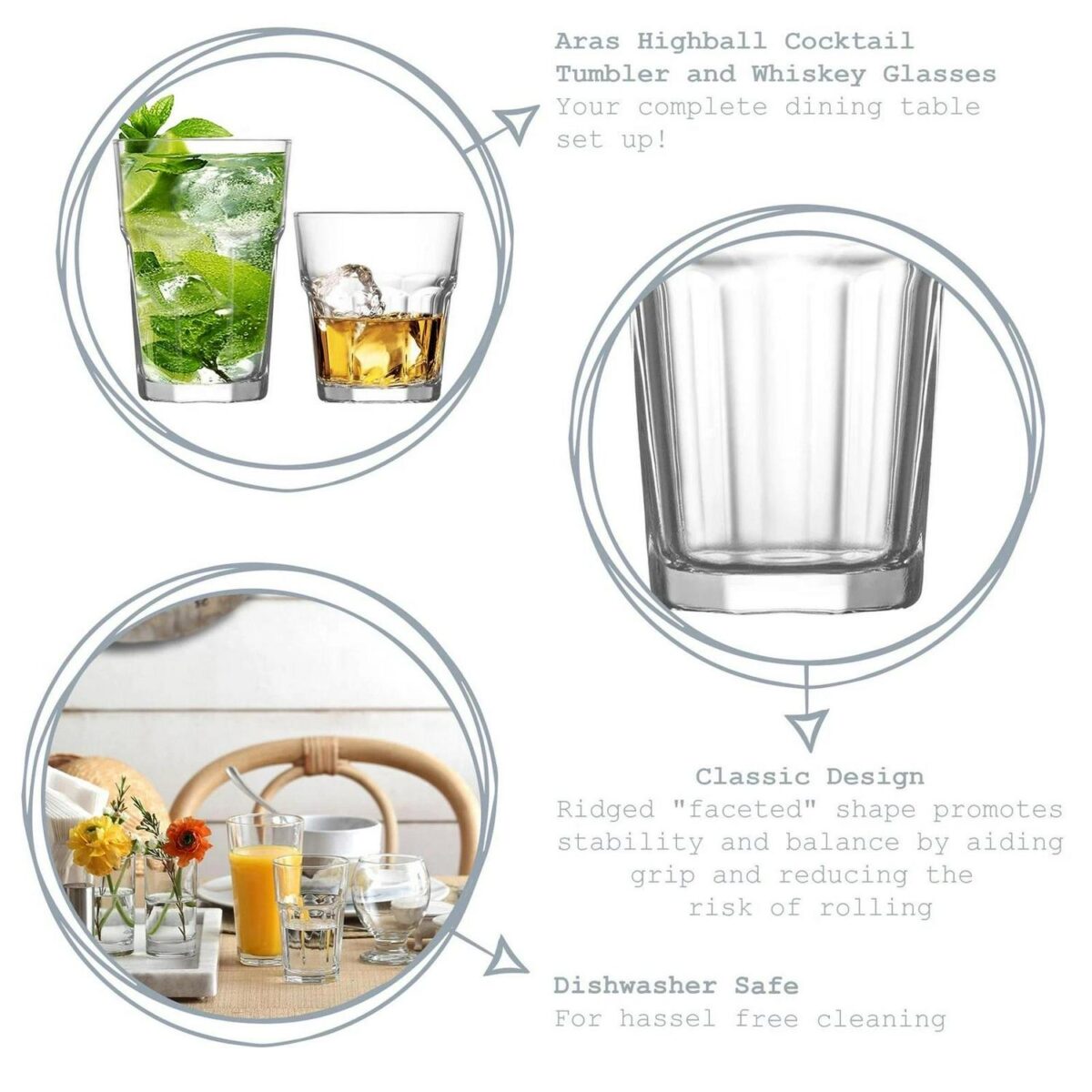 LAV 12 Piece Aras Glassware Set Highball Whisky Water Tumbler Glasses Clear - Image 2