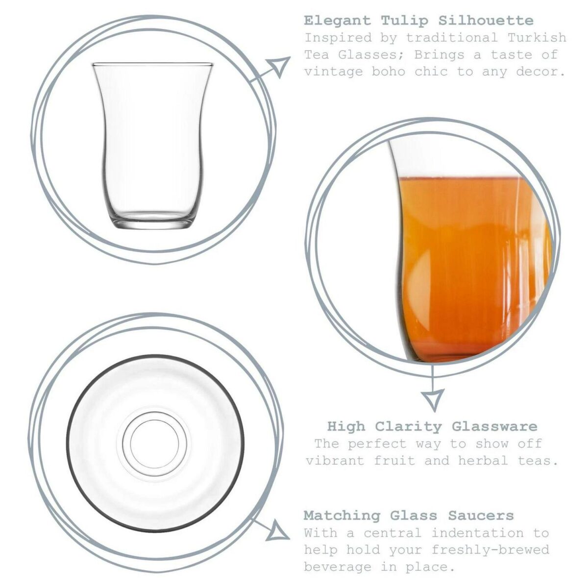 LAV 12 Piece Harman Turkish Tea Glasses and Saucers Set Glass Coffee Teacups 95ml - Image 2