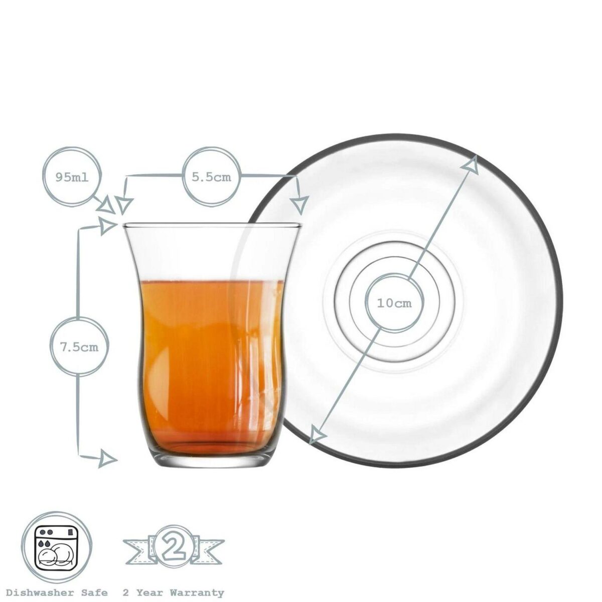 LAV 12 Piece Harman Turkish Tea Glasses and Saucers Set Glass Coffee Teacups 95ml - Image 3