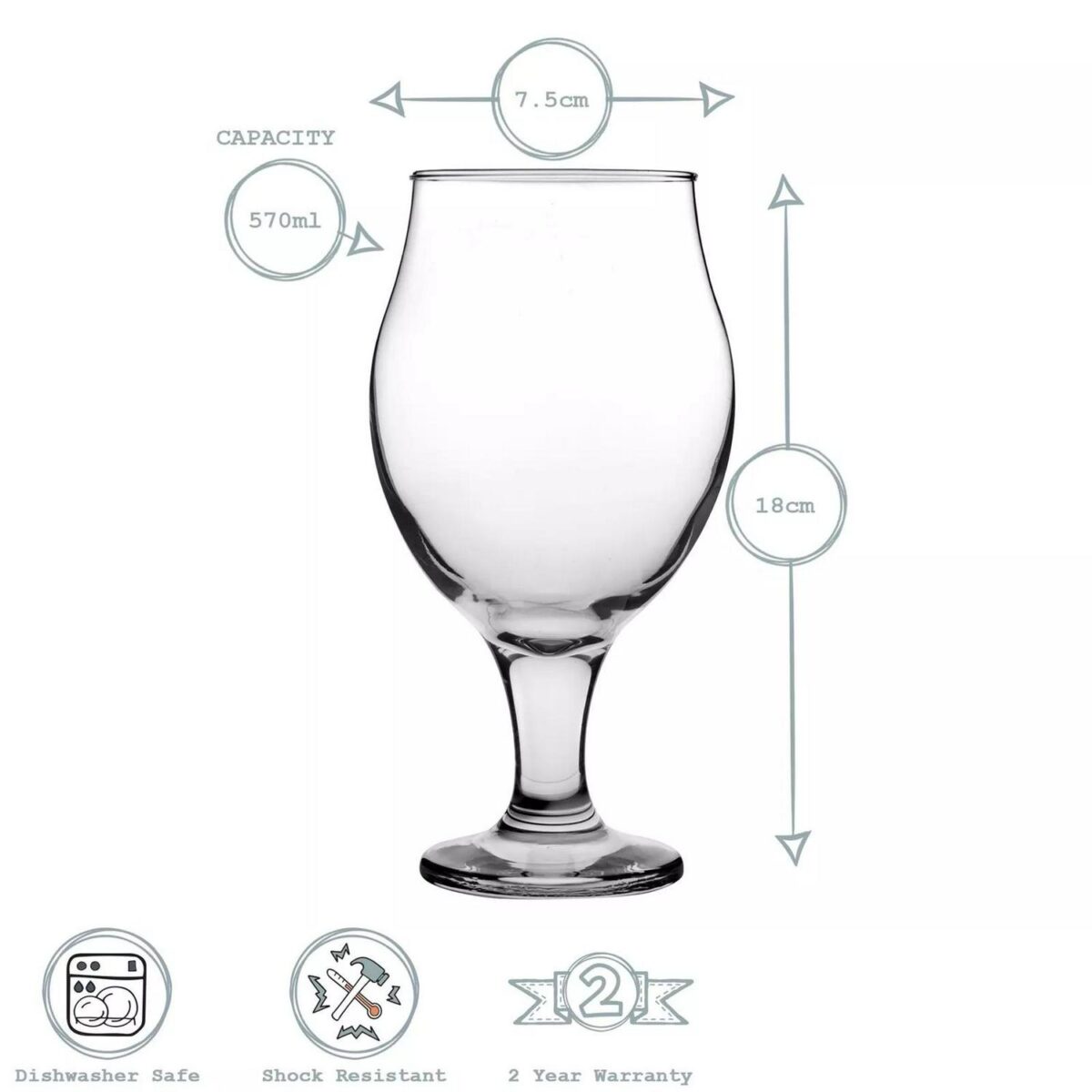 LAV 12x Angelina Tulip Beer Glasses Traditional Craft Ale Goblet with Stem 570ml - Image 3
