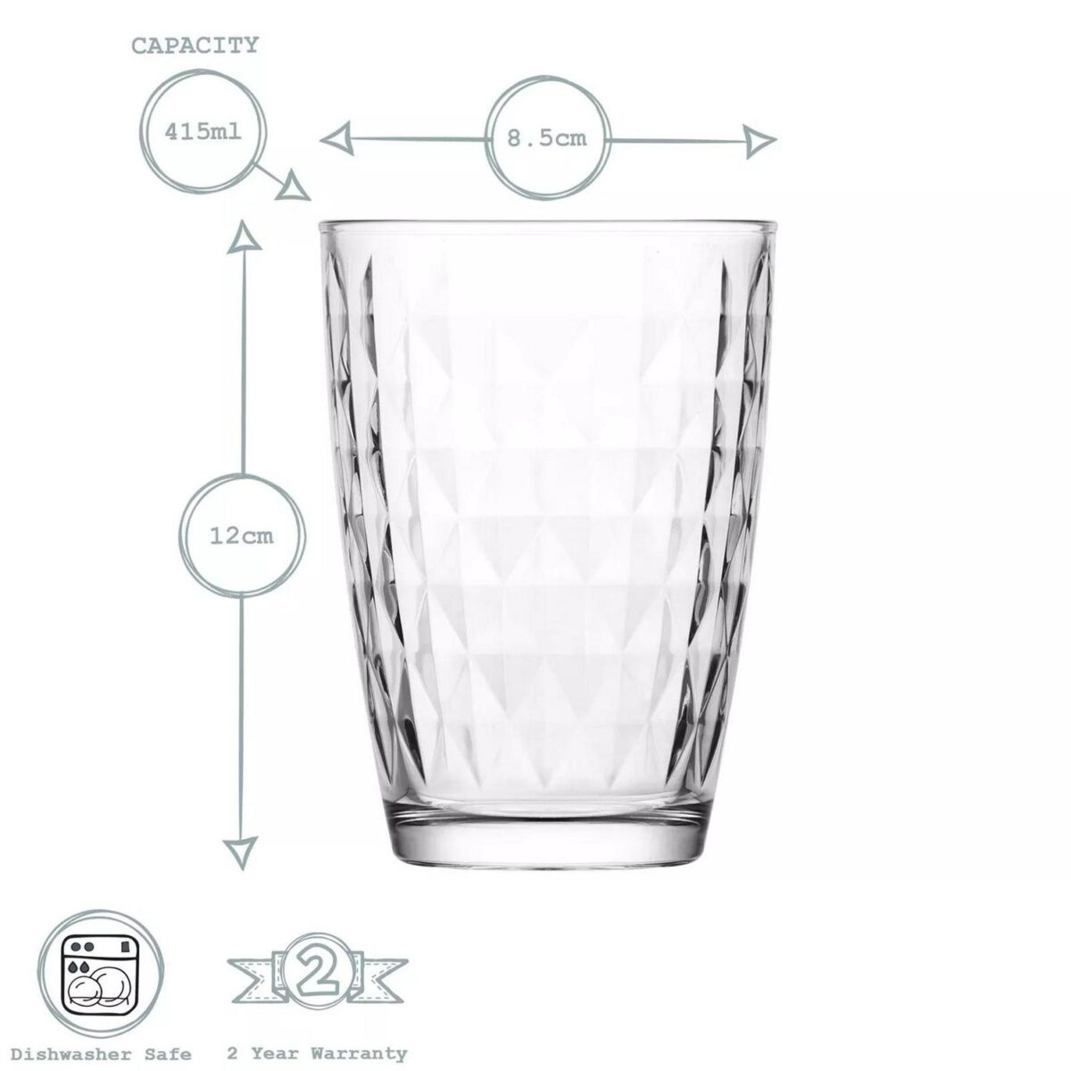 LAV 12x Artemis Highball Glasses Water Juice Cocktail Tumblers 415ml Clear - Image 3