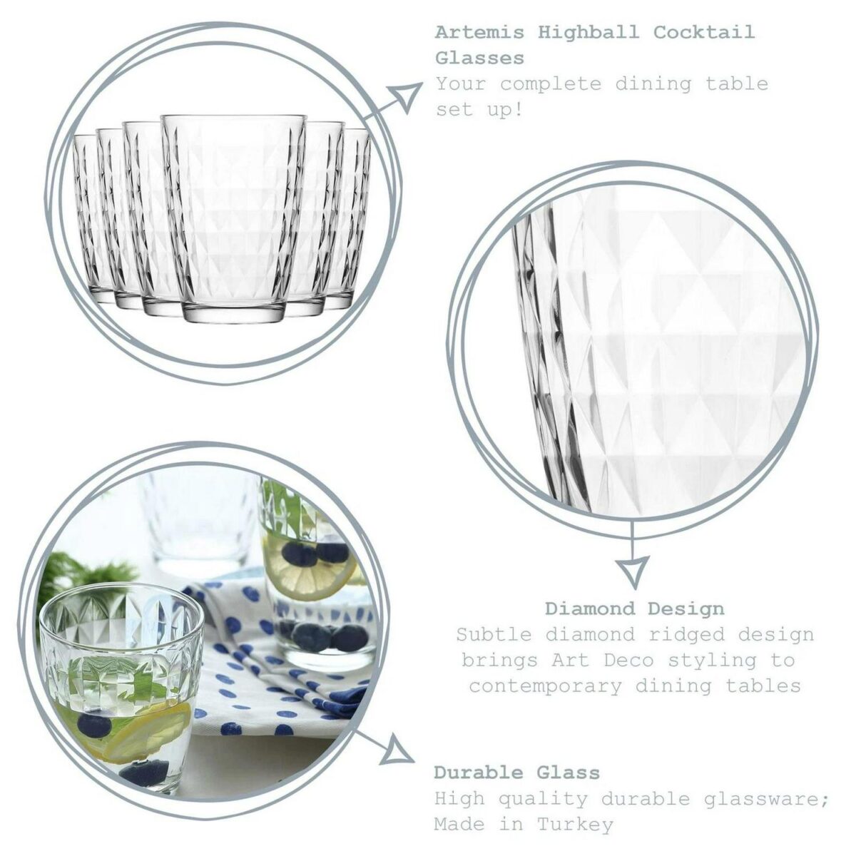 LAV 12x Artemis Highball Glasses Water Juice Cocktail Tumblers 415ml Clear - Image 2