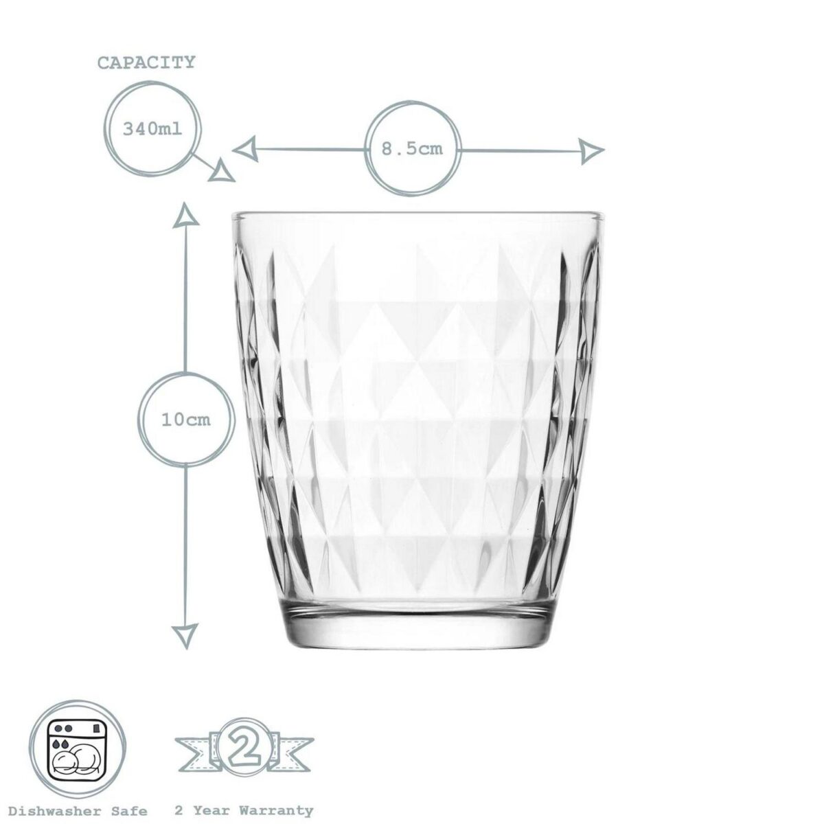 LAV 12x Artemis Water Glasses Whisky Juice Cocktail Tumblers 340ml Clear - Image 3