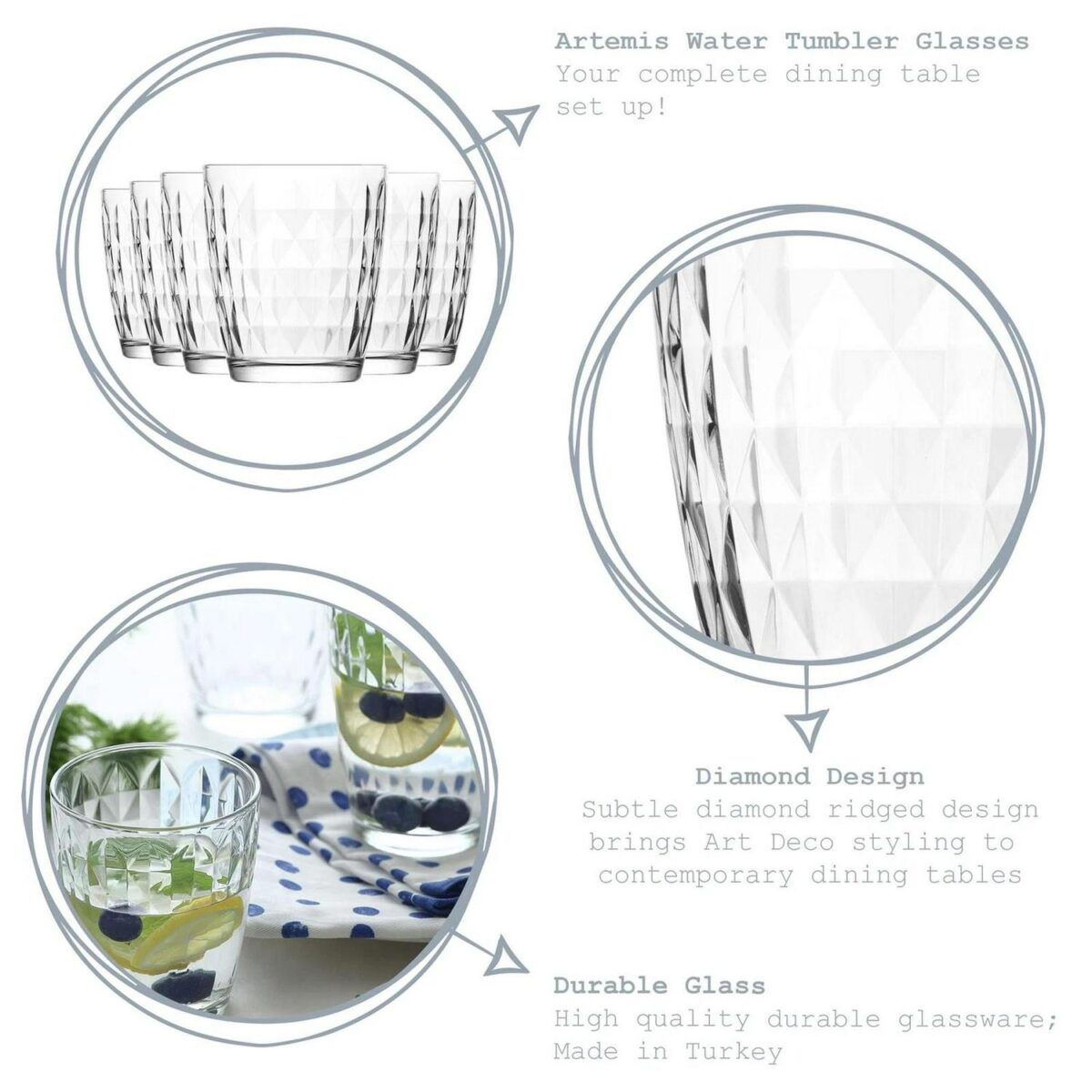 LAV 12x Artemis Water Glasses Whisky Juice Cocktail Tumblers 340ml Clear - Image 2