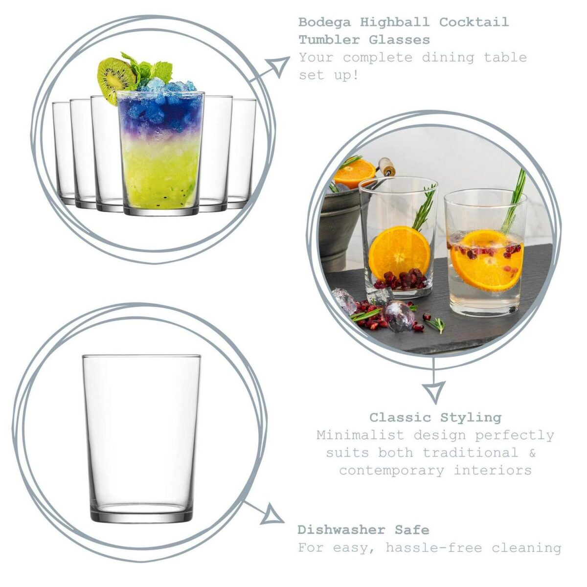 LAV 12x Bodega Highball Glasses Water Juice Cocktail Tumblers 520ml Clear - Image 2