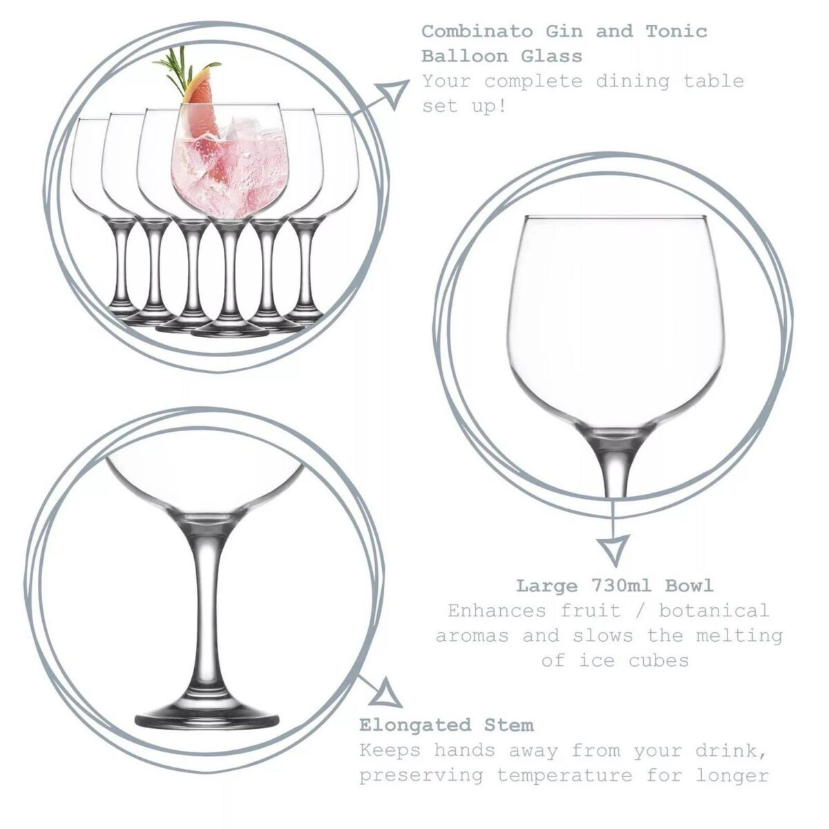 LAV 12x Combinato Gin Glasses Spanish Copa da Balon Cocktail Goblets 730ml - Image 2