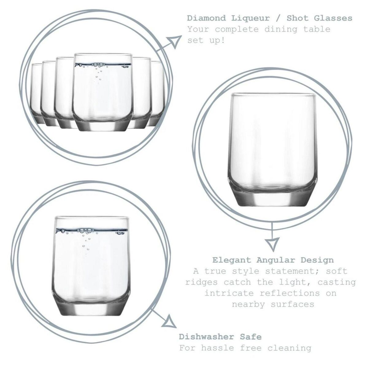 LAV 12x Diamond Shot Glasses Glass Shooter Tumblers 80ml Clear - Image 2