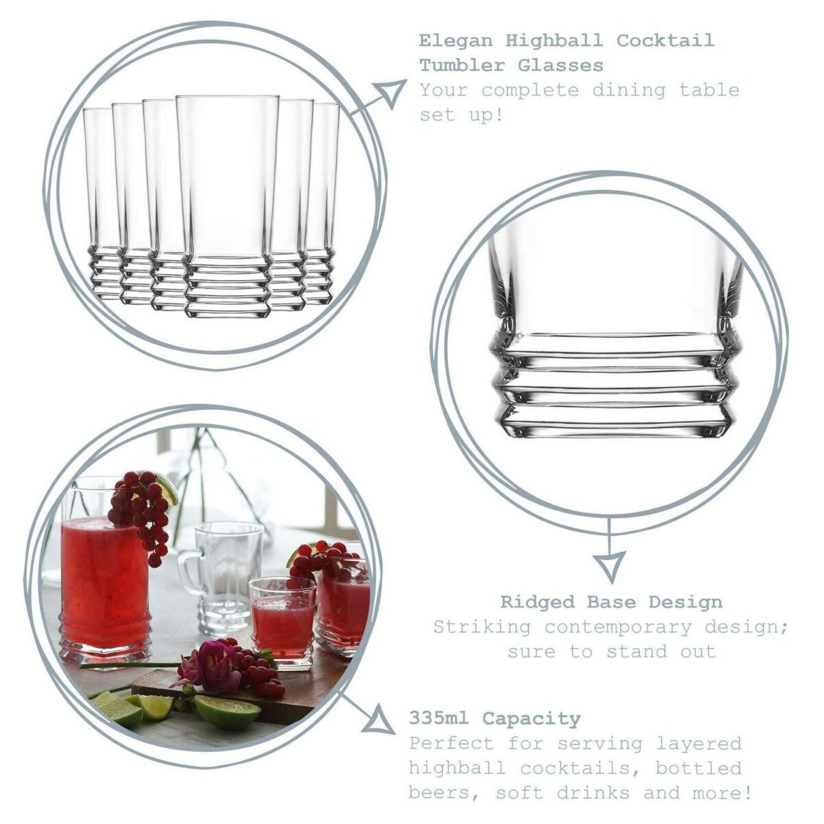 LAV 12x Elegan Highball Glasses Water Juice Cocktail Tumblers 370ml Clear - Image 2