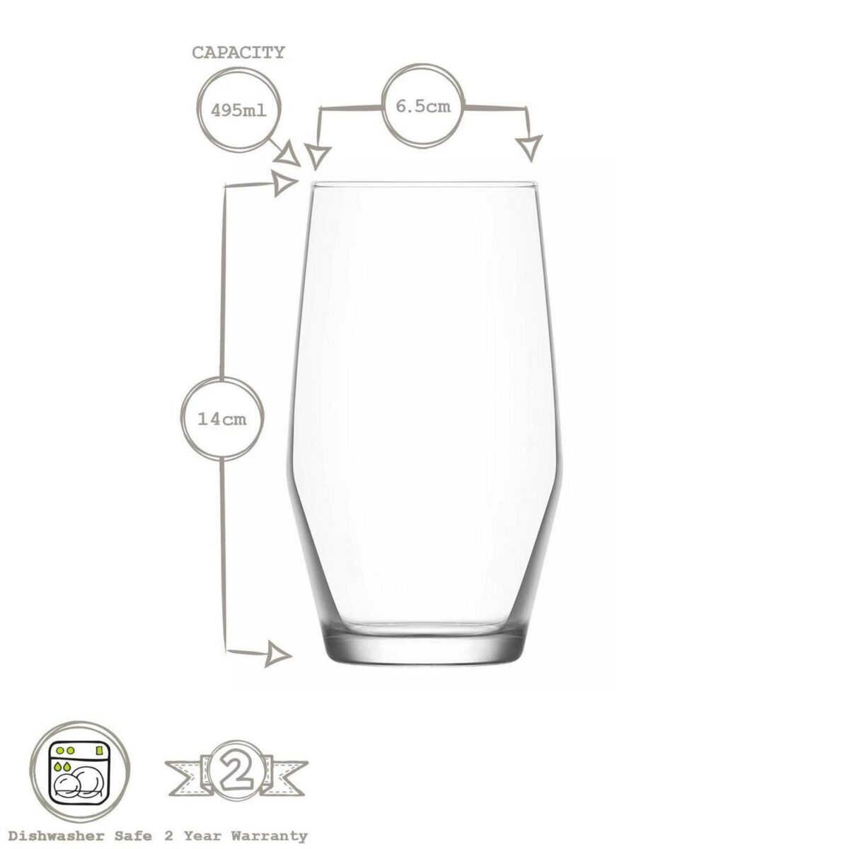 LAV 12x Ella Highball Glasses Water Juice Cocktail Tumblers 495ml Clear - Image 3