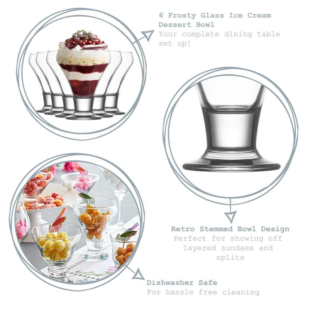 LAV 12x Frosty Ice Cream Bowls Dessert Serving Glasses 9cm Clear - Image 2