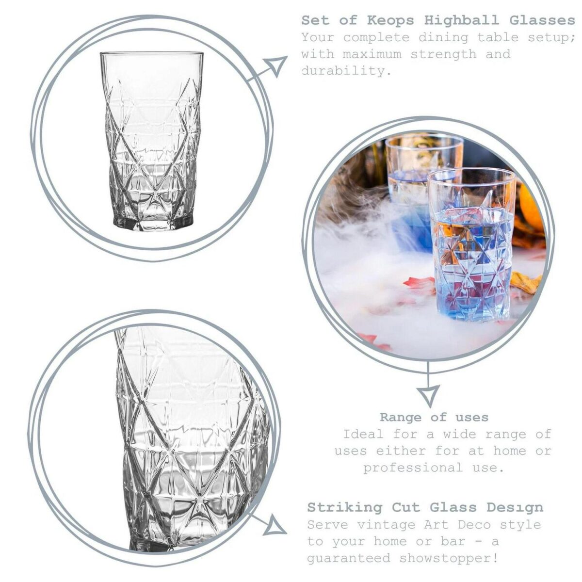 LAV 12x Keops Highball Glasses Water Juice Cocktail Tumblers 460ml Clear - Image 2