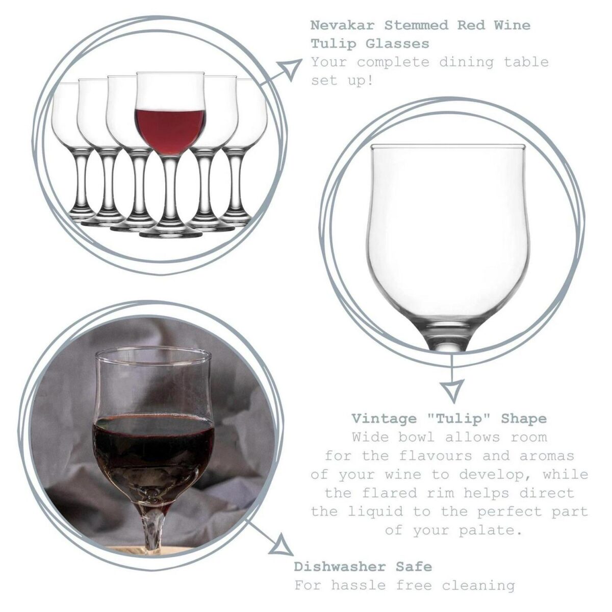 LAV 12x Nevakar Wine Glasses Vintage Stemware Goblets 240ml Clear - Image 2