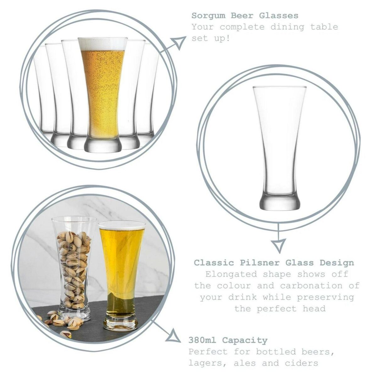 LAV 12x Sorgum Pilsner Beer Glasses Traditional Craft Ale Lager Barware 380ml - Image 2