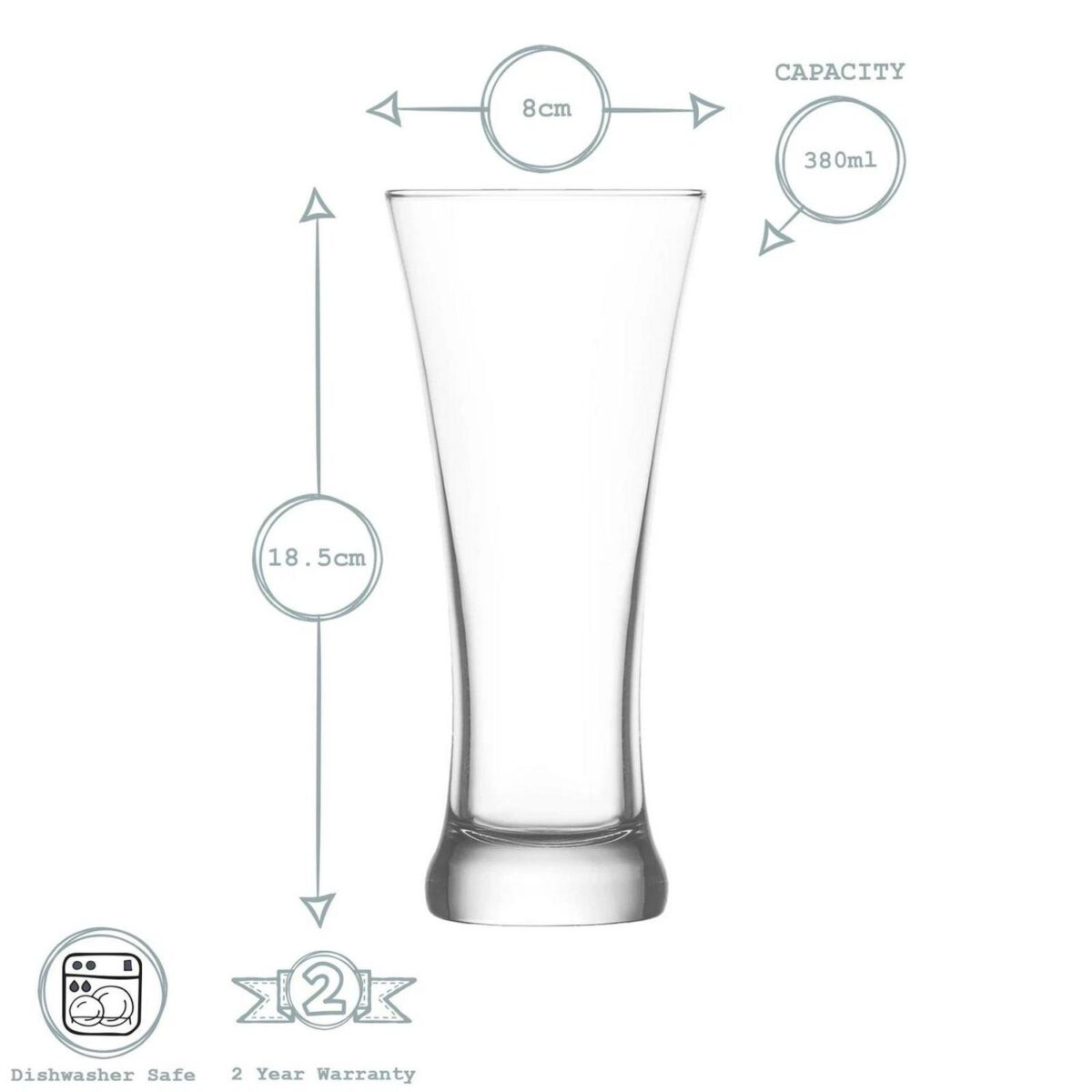 LAV 12x Sorgum Pilsner Beer Glasses Traditional Craft Ale Lager Barware 380ml - Image 3