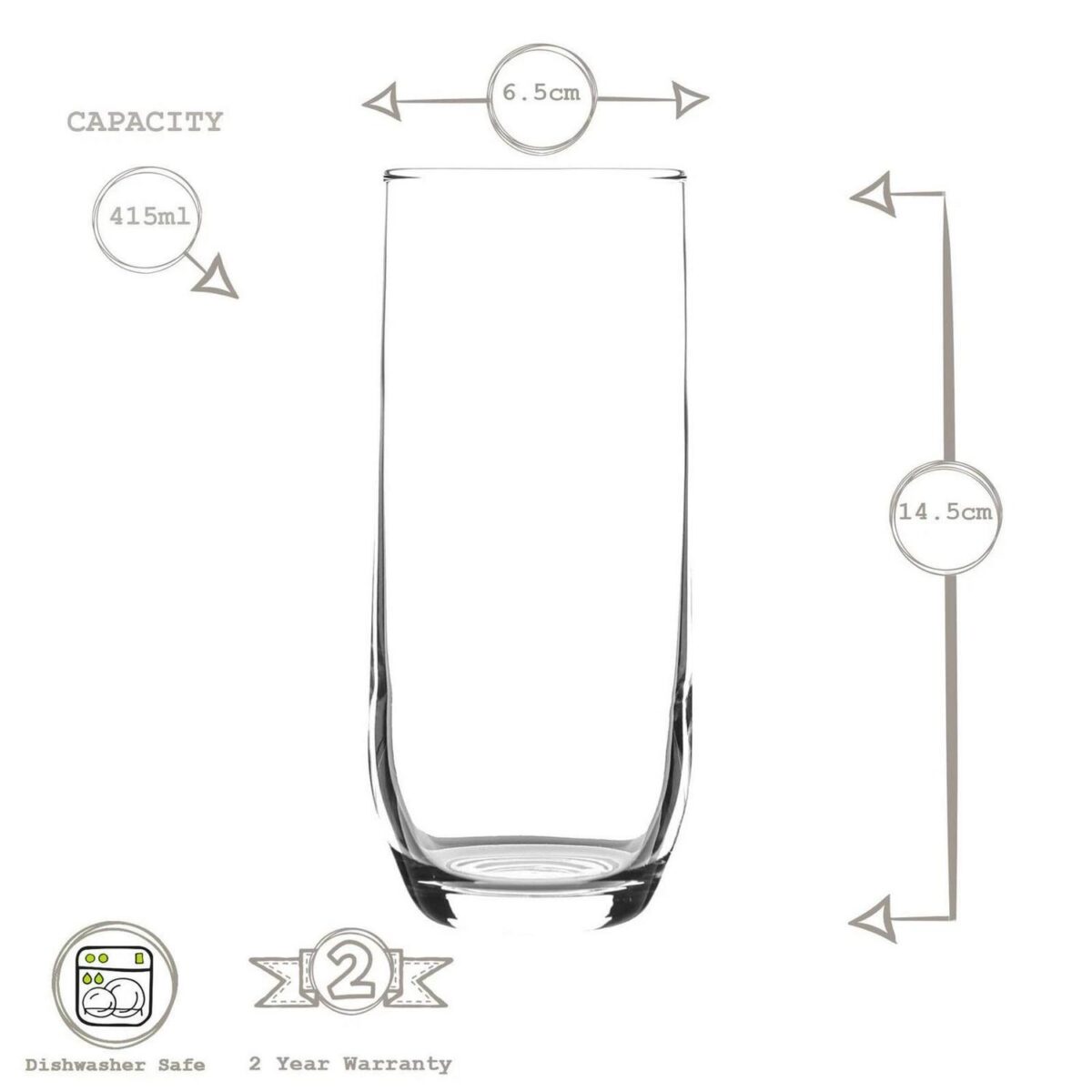 LAV 12x Sude Highball Glasses Water Juice Cocktail Tumblers 415ml Clear - Image 2