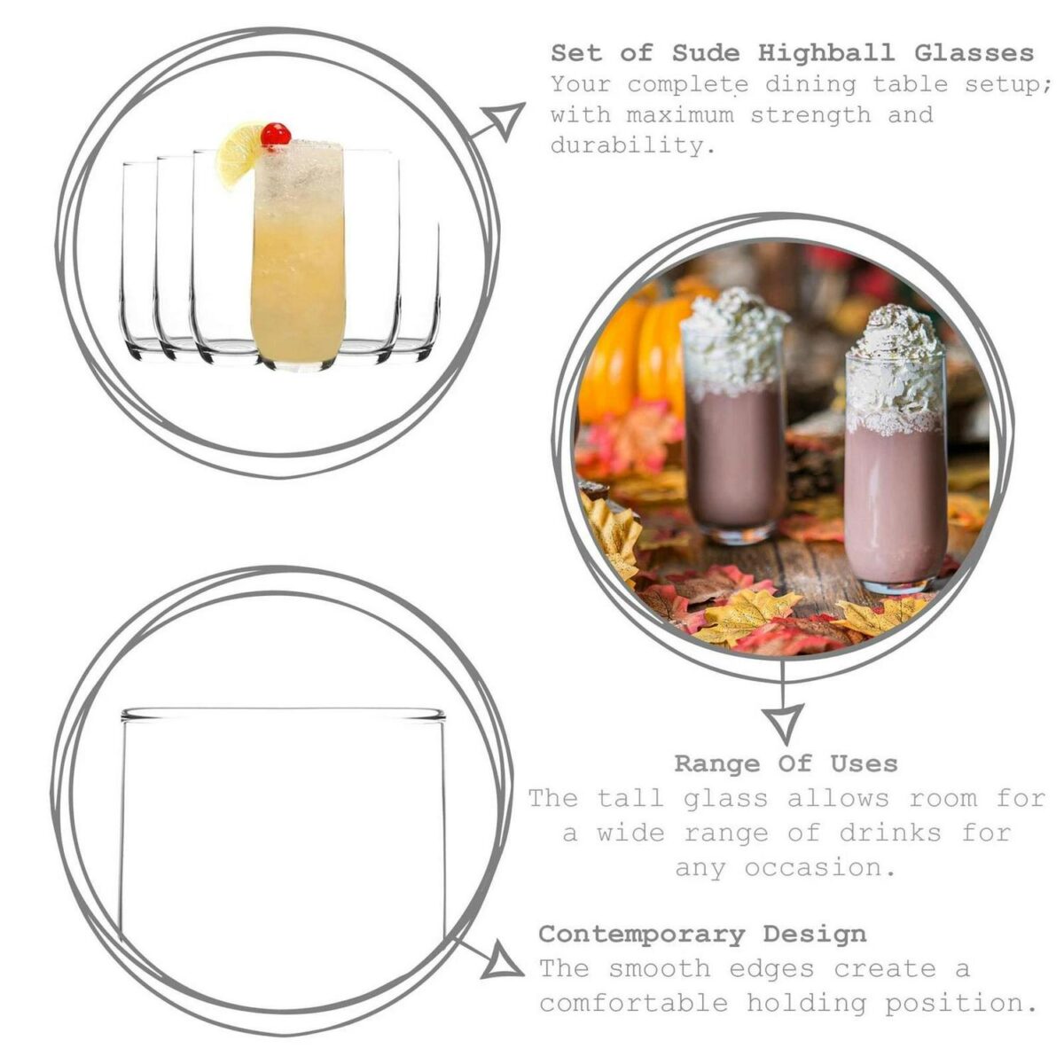 LAV 12x Sude Highball Glasses Water Juice Cocktail Tumblers 415ml Clear - Image 3