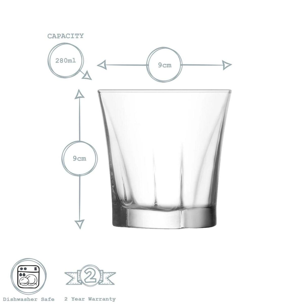 LAV 12x Truva Whisky Glasses Vintage Water Juice Cocktail Tumblers 280ml Clear - Image 3