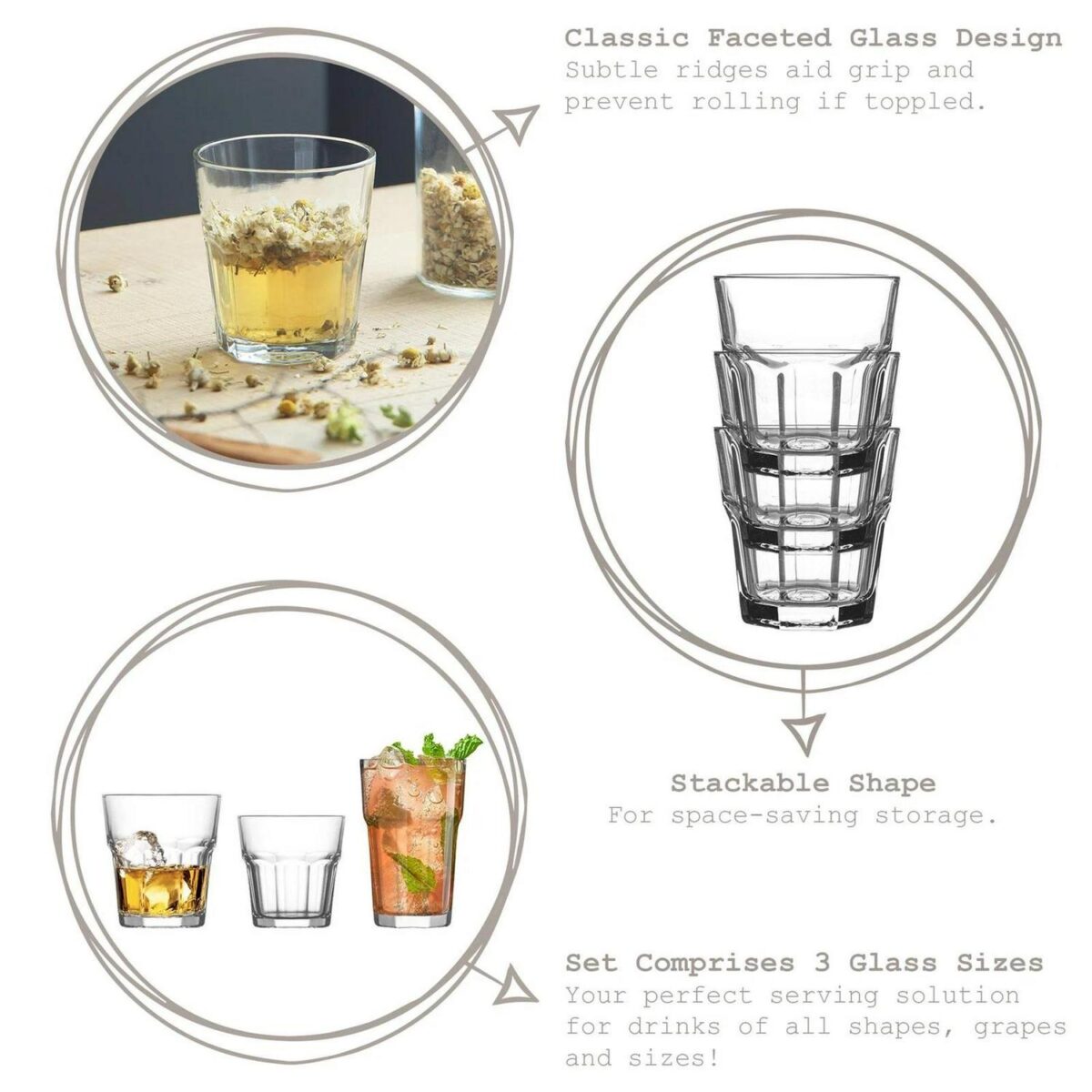 LAV 18pc Aras Stacking Glassware Set Glass Highball Glasses Drinking Tumblers - Image 2