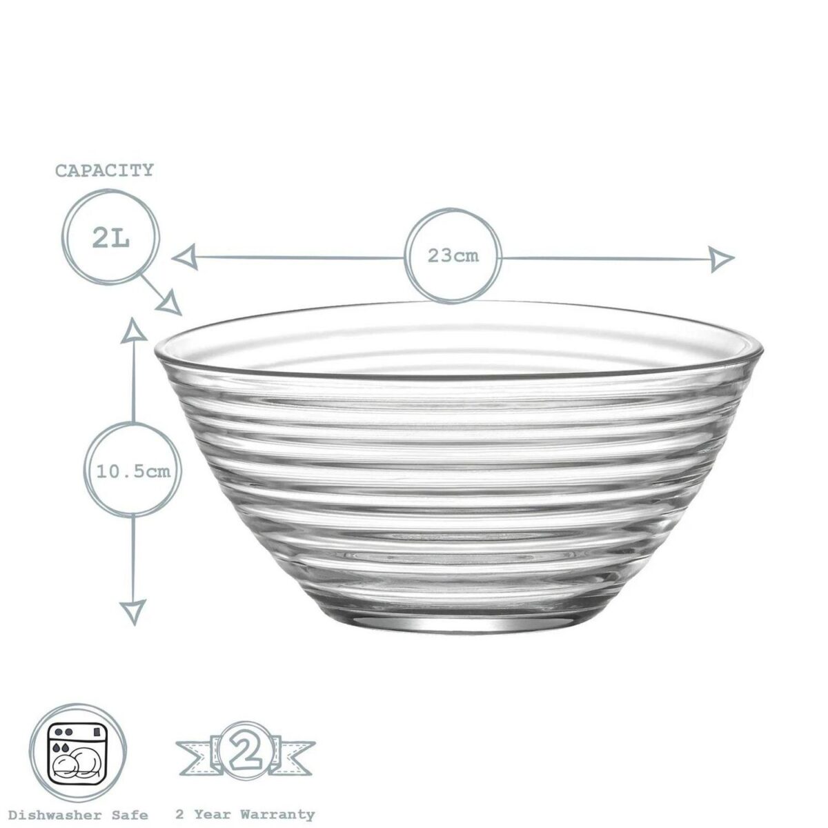 LAV 2x Derin Glass Serving Bowls Mixing Bowl Serving Bowl for Pasta 23cm - Image 3