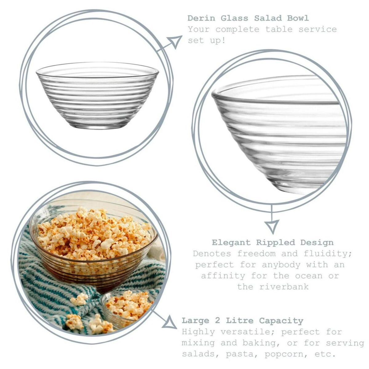 LAV 2x Derin Glass Serving Bowls Mixing Bowl Serving Bowl for Pasta 23cm - Image 2