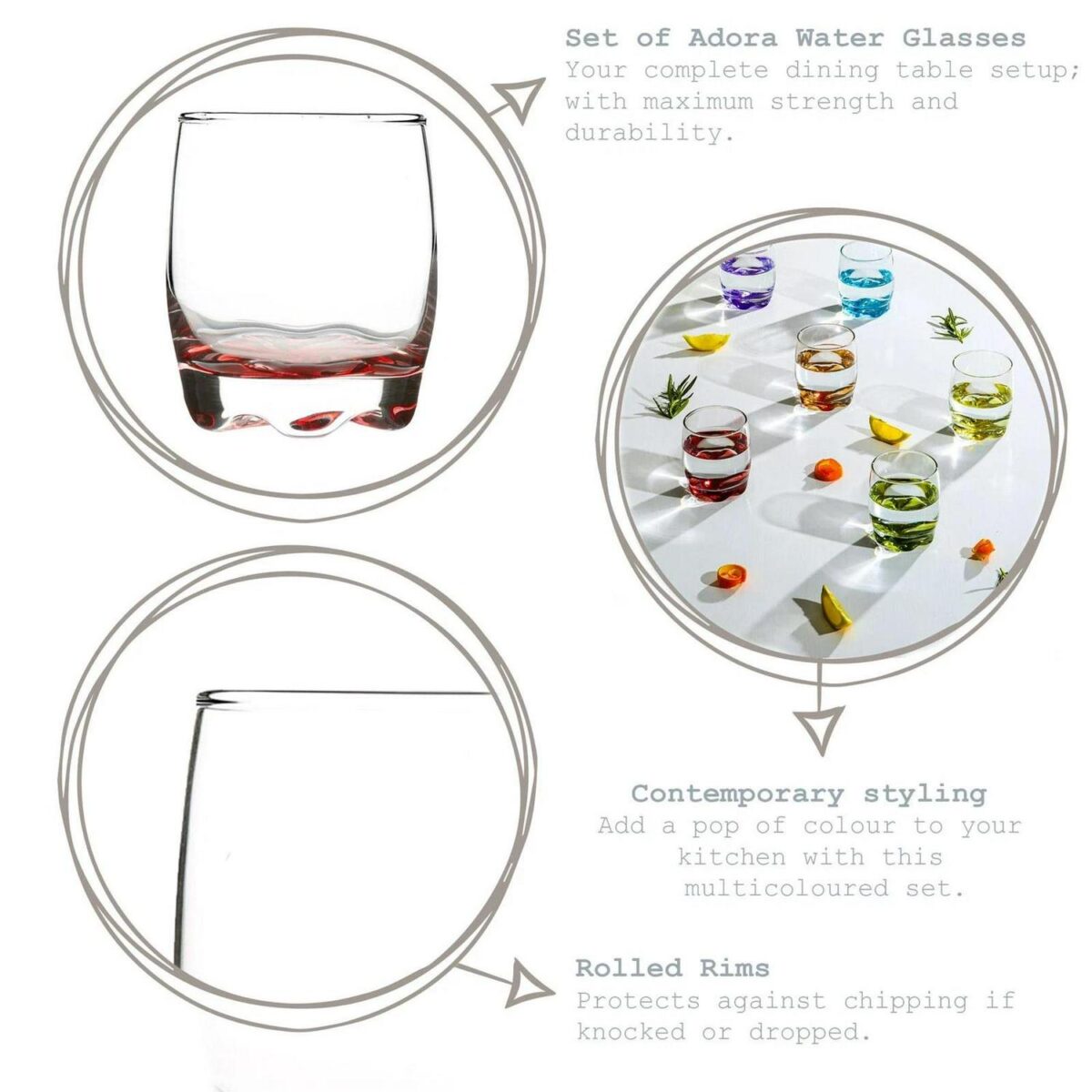 LAV 6x Adora Coloured Water Glasses Whisky Juice Cocktail Tumblers 290ml Multi - Image 2