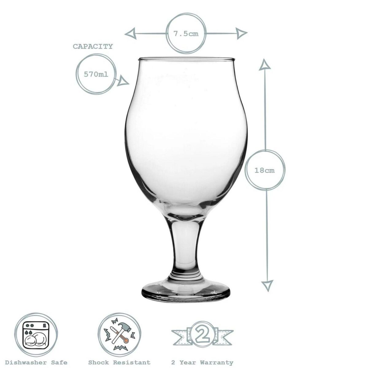 LAV 6x Angelina Tulip Beer Glasses Traditional Craft Ale Goblet with Stem 570ml - Image 3