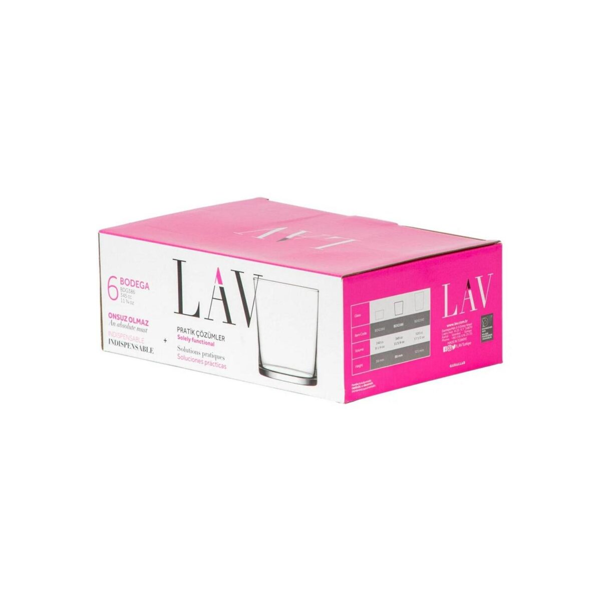 LAV 6x Bodega Water Glasses Whisky Juice Cocktail Tumblers 345ml Clear - Image 6