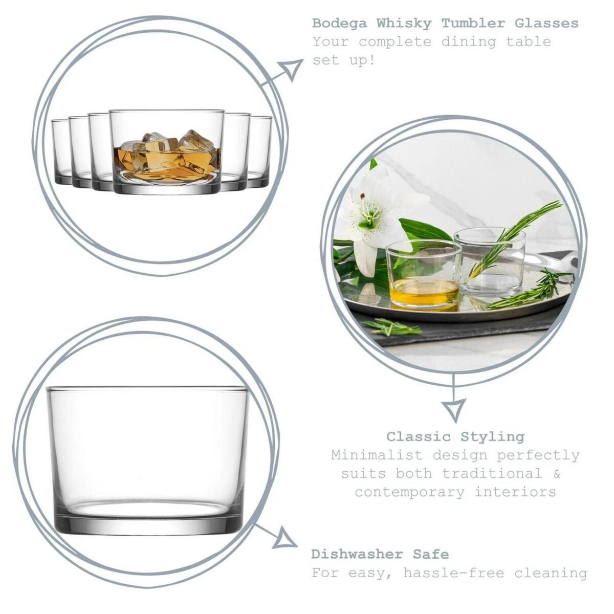 LAV 6x Bodega Whisky Glasses Water Juice Cocktail Tumblers 240ml Clear - Image 2