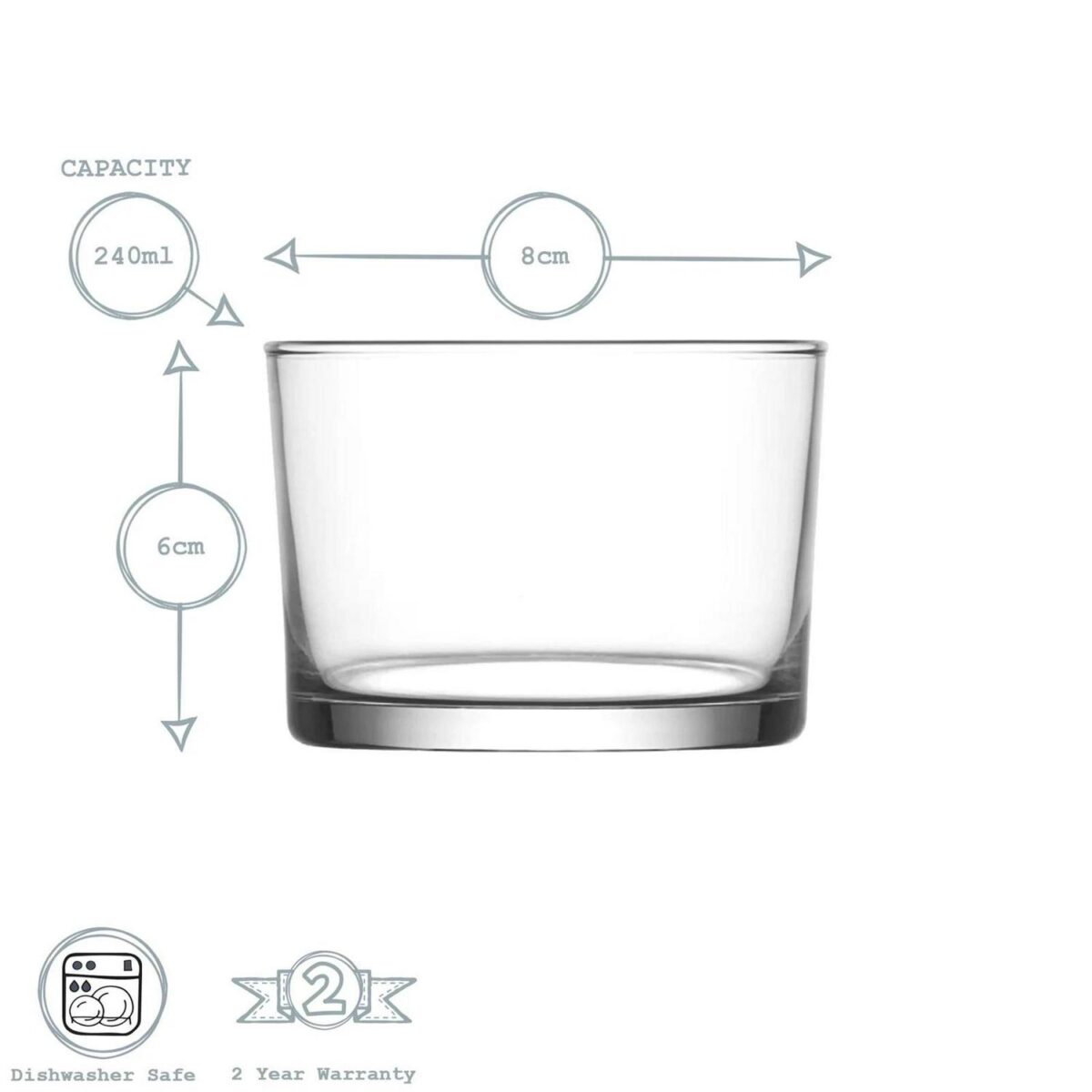 LAV 6x Bodega Whisky Glasses Water Juice Cocktail Tumblers 240ml Clear - Image 3