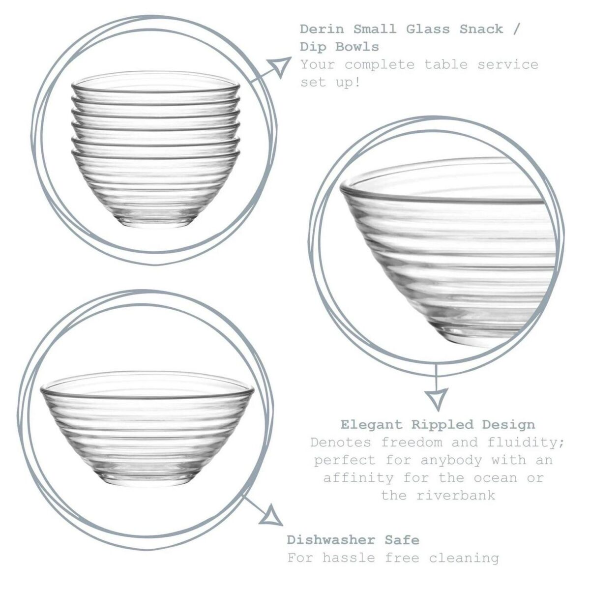 LAV 6x Derin Glass Serving Bowls Kitchen Mixing Dishes 7cm Clear - Image 2