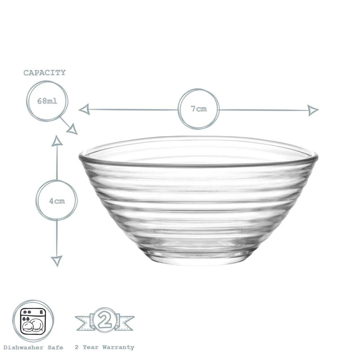 LAV 6x Derin Glass Serving Bowls Kitchen Mixing Dishes 7cm Clear - Image 3