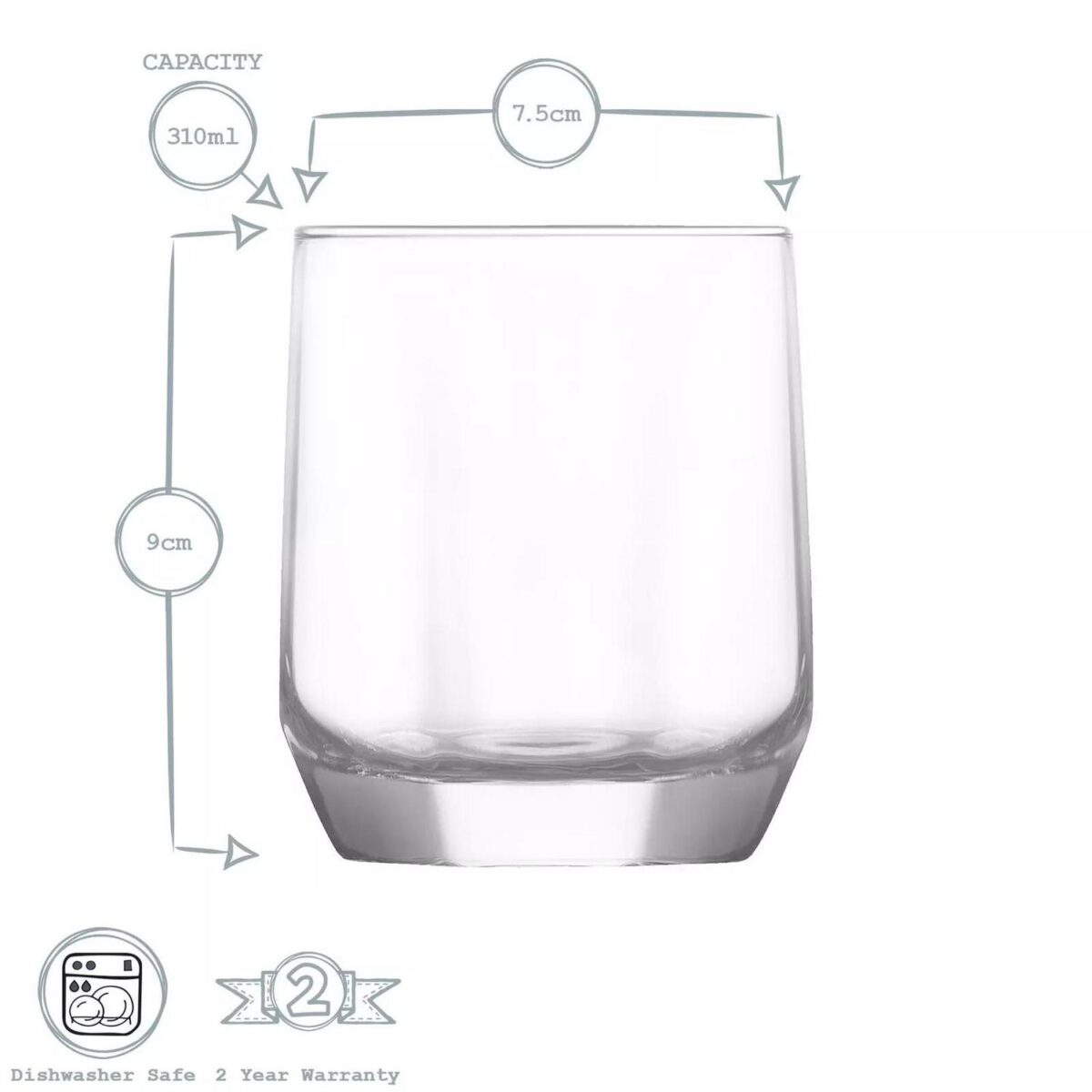 LAV 6x Diamond Whisky Glasses Water Juice Cocktail Tumblers 215ml Clear - Image 3