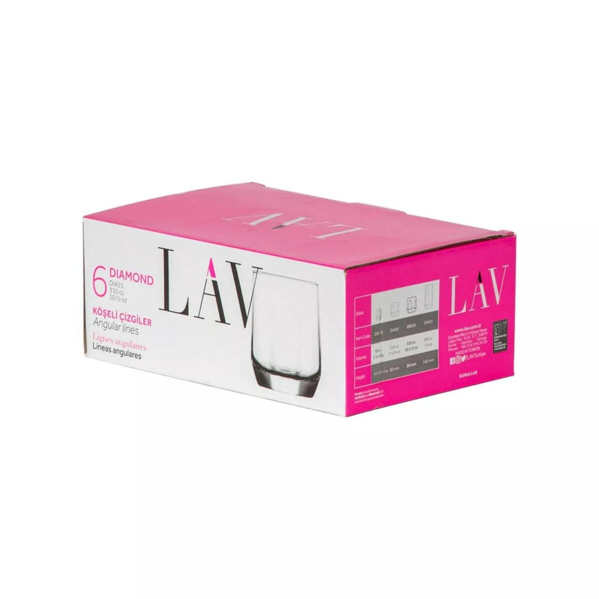 LAV 6x Diamond Whisky Glasses Water Juice Cocktail Tumblers 215ml Clear - Image 6
