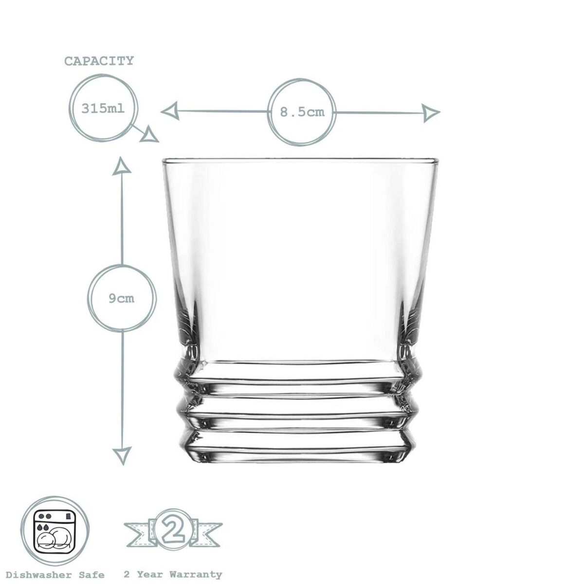 LAV 6x Elegan Whisky Glasses Water Juice Cocktail Tumblers 315ml Clear - Image 3