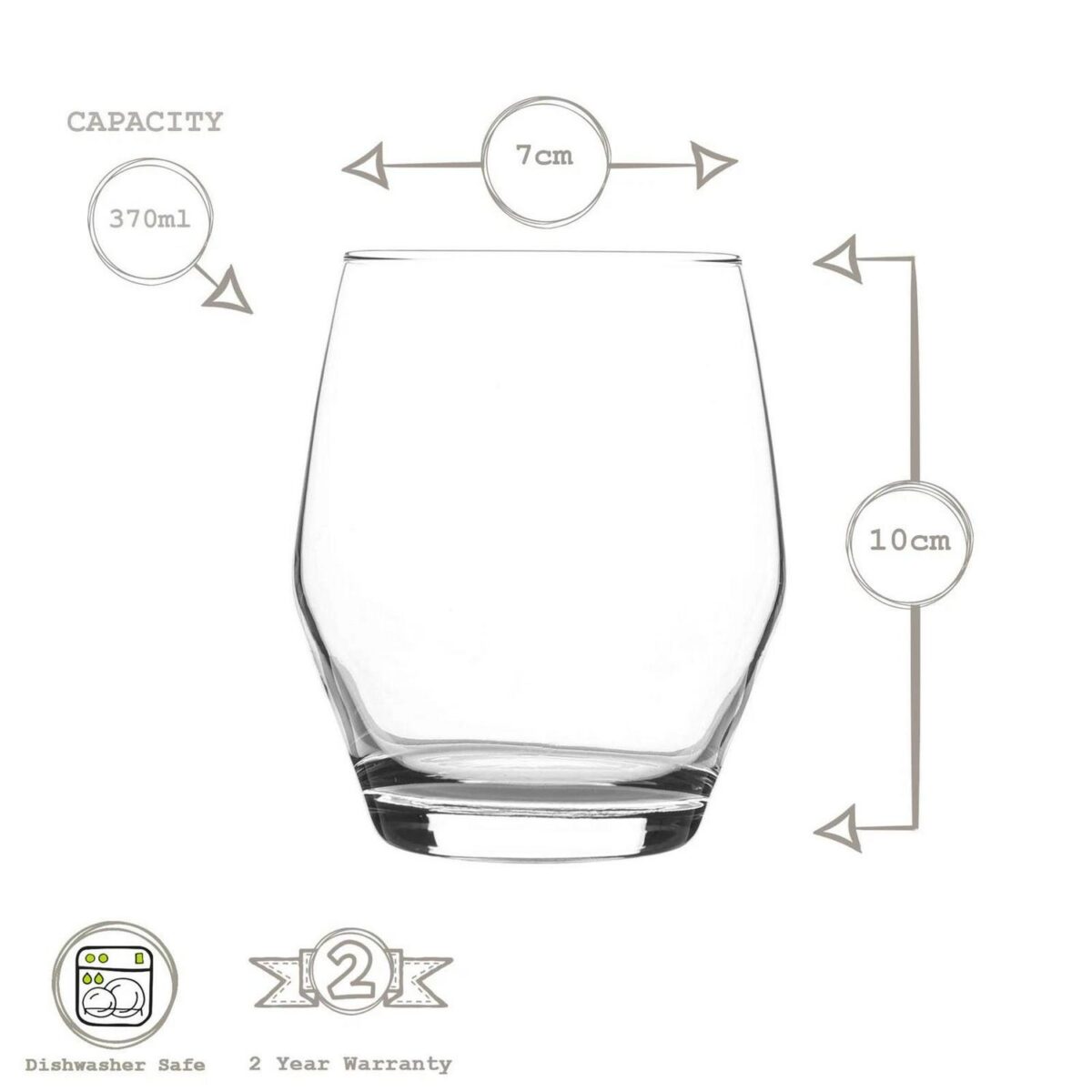 LAV 6x Ella Whisky Glasses Water Juice Cocktail Tumblers 370ml Clear - Image 3