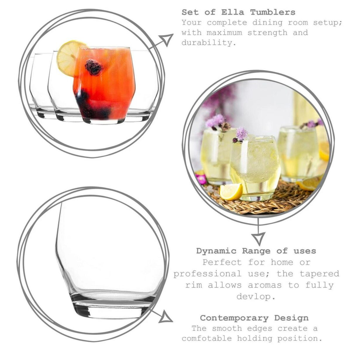 LAV 6x Ella Whisky Glasses Water Juice Cocktail Tumblers 370ml Clear - Image 2