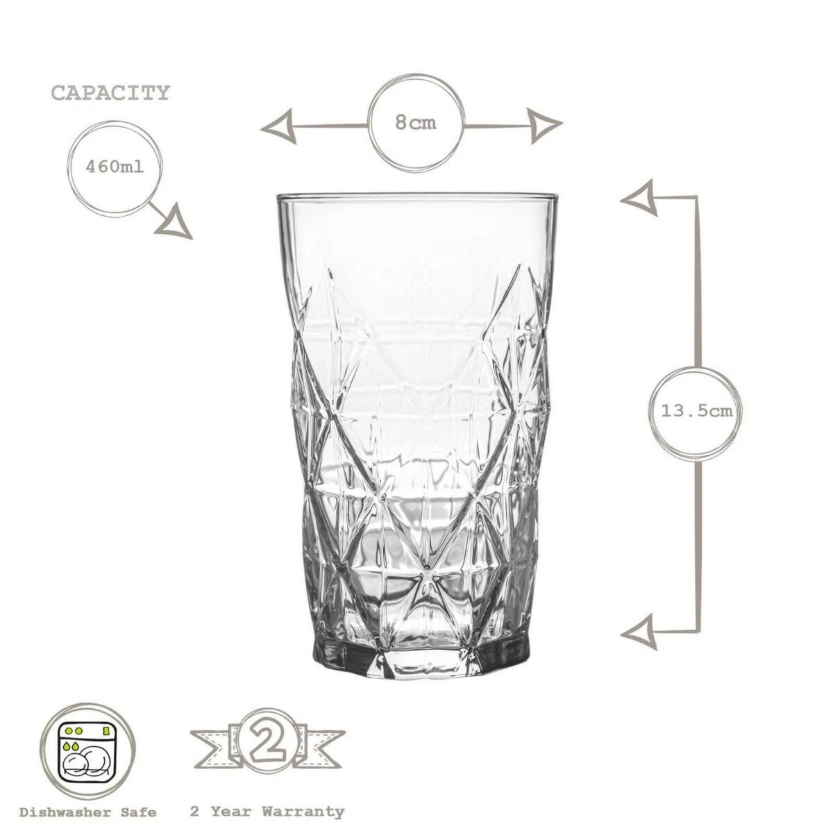 LAV 6x Keops Highball Glasses Water Juice Cocktail Tumblers 460ml Clear - Image 3