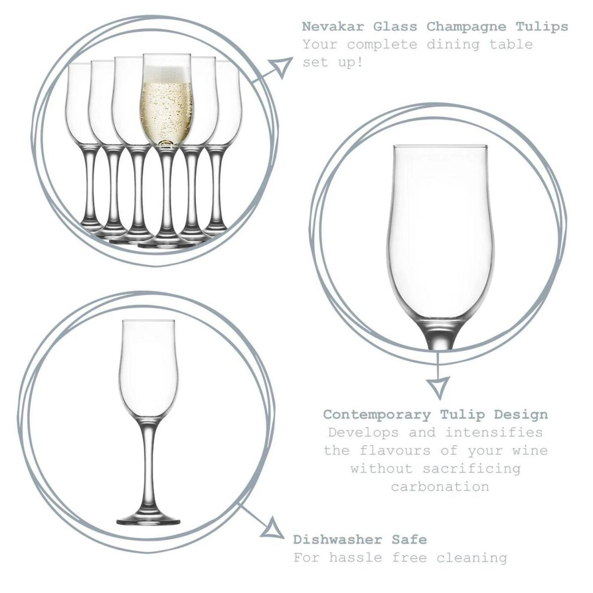 LAV 6x Nevakar Champagne Flutes Vintage Prosecco Sparkling Wine Glasses 195ml - Image 2