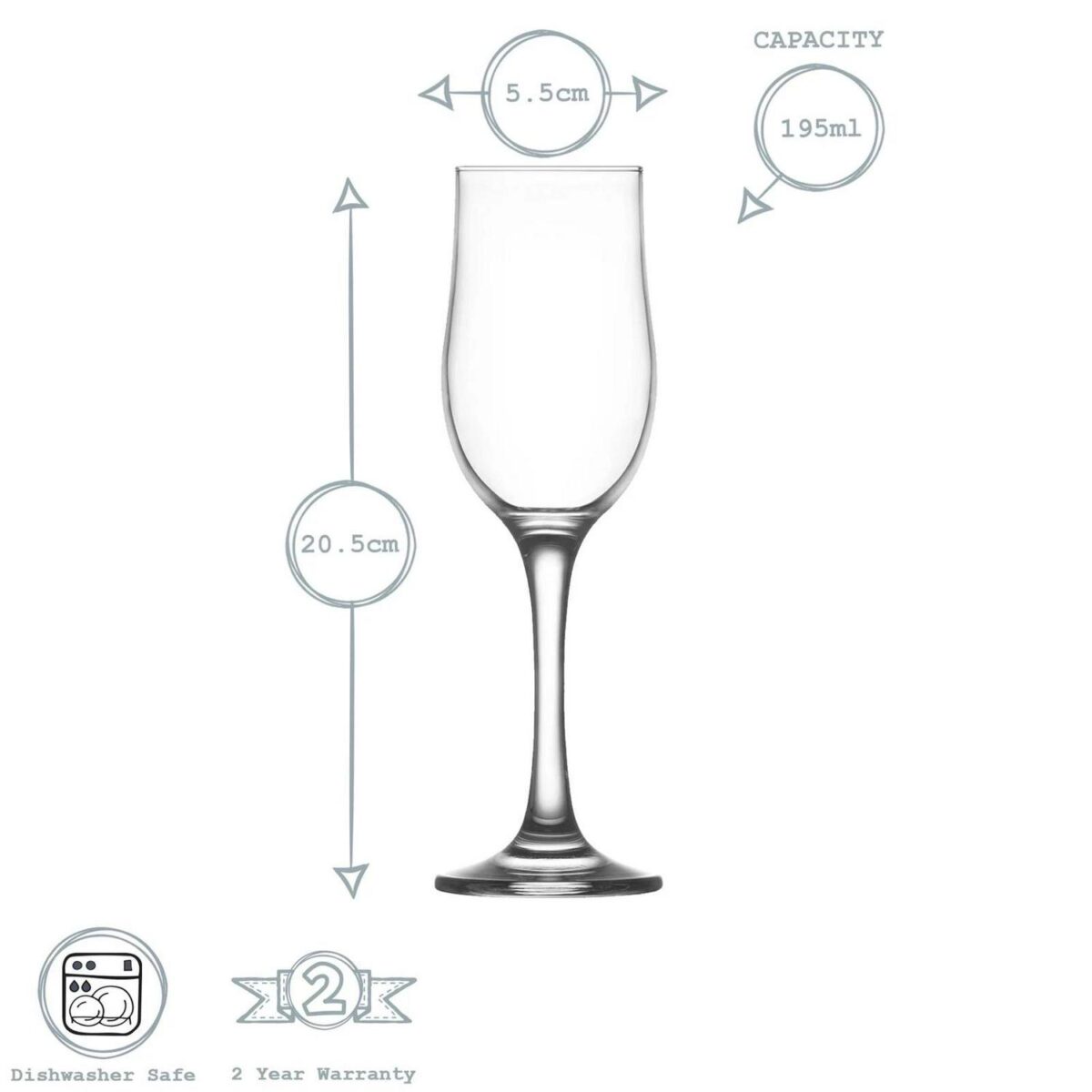 LAV 6x Nevakar Champagne Flutes Vintage Prosecco Sparkling Wine Glasses 195ml - Image 3