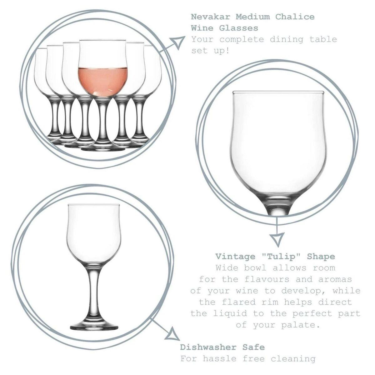 LAV 6x Nevakar Wine Glasses Vintage Stemware Goblets 320ml Clear - Image 2
