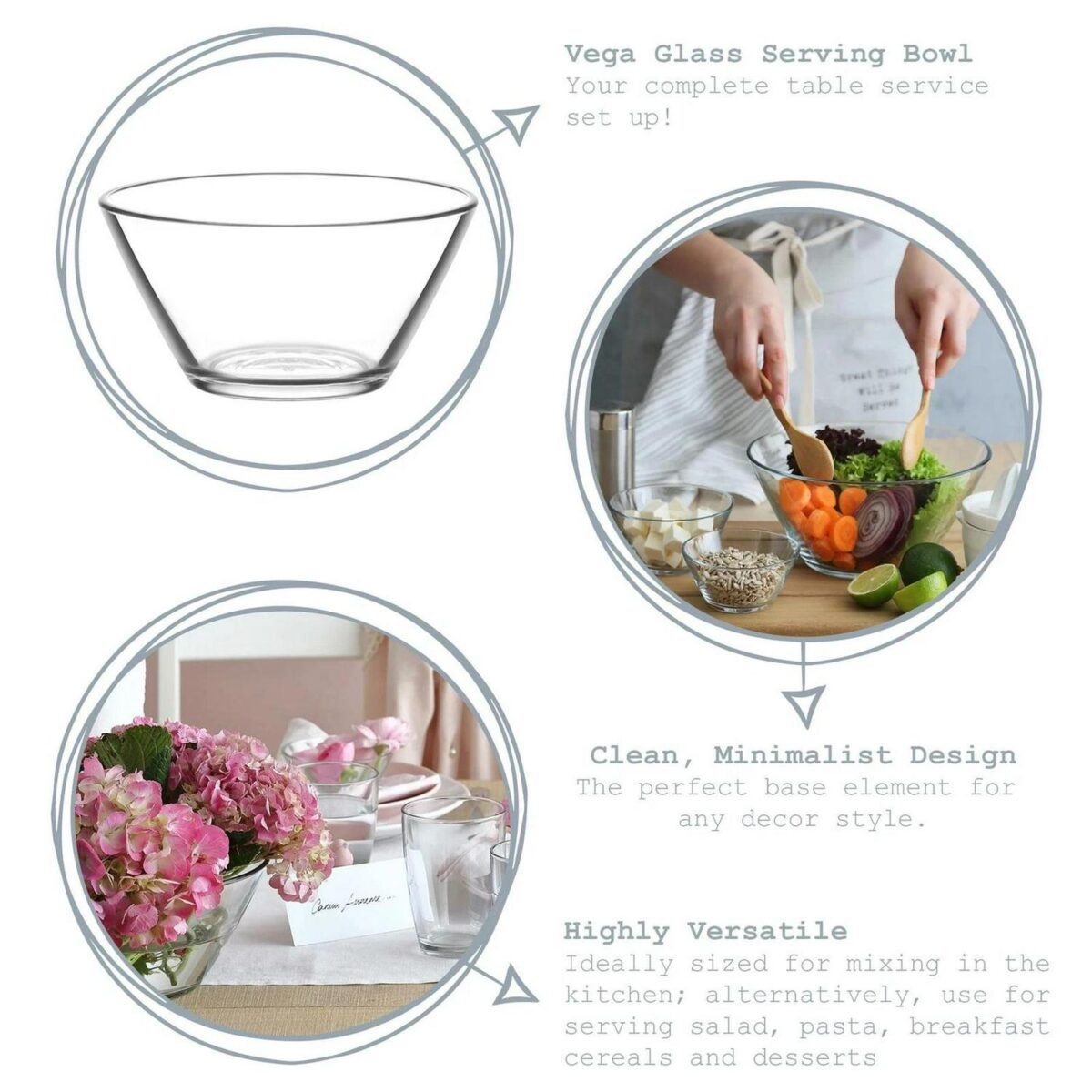 LAV 6x Vega Glass Serving Bowls Kitchen Mixing Dishes 12cm Clear - Image 2