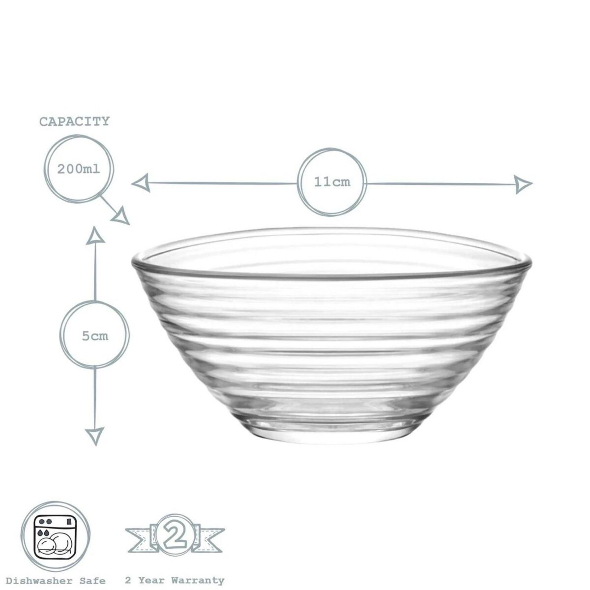 LAV Derin Glass Serving Bowl Kitchen Mixing Dishes 11cm Clear - Image 3
