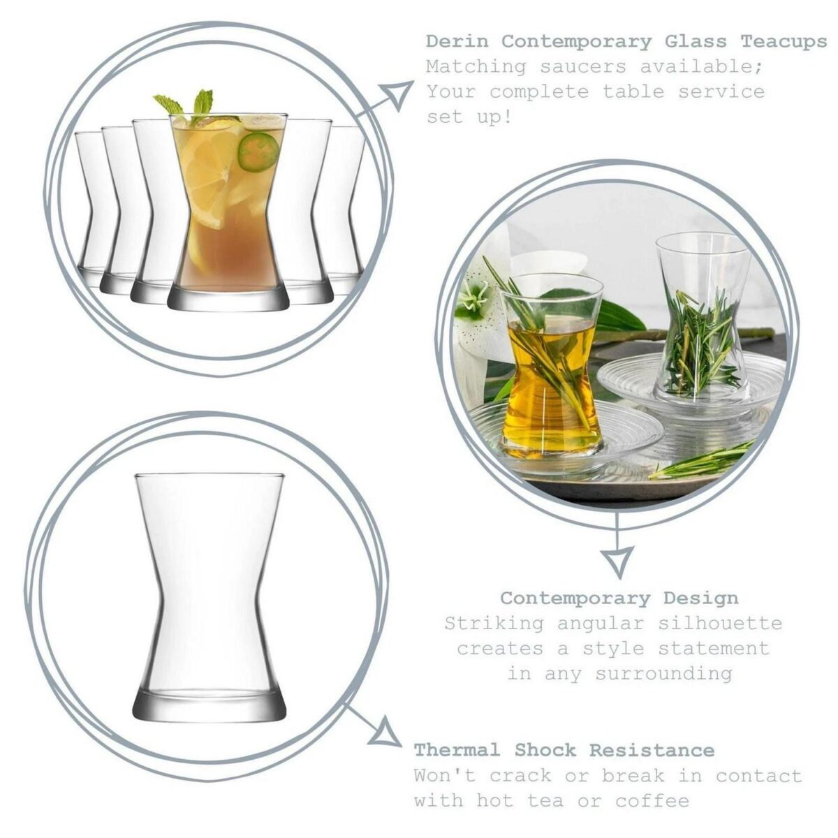 LAV Derin Turkish Tea Glasses Heat Resistant Glass Coffee Teacups 140ml - Image 2