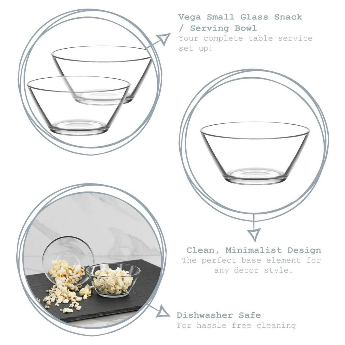 LAV Vega Glass Serving Bowl Kitchen Mixing Dishes 10.5cm Clear - Image 2